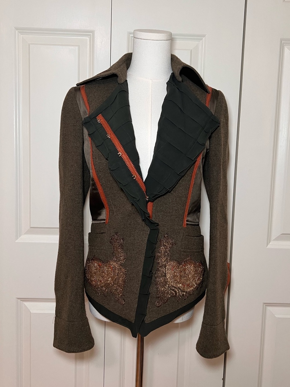 Vintage Roberto Cavalli Fall 2005 green wool silk jacket
